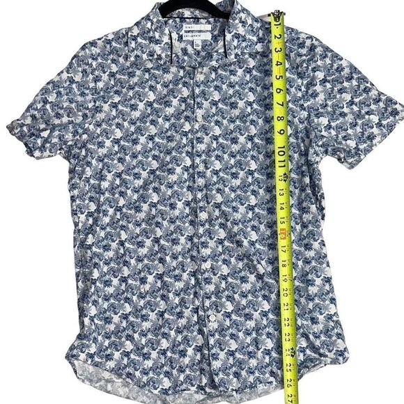 CALIBRATE Slim Fit Non-Iron Blue Floral Short Sleeve Collared Shirt Size M - Picture 7 of 8